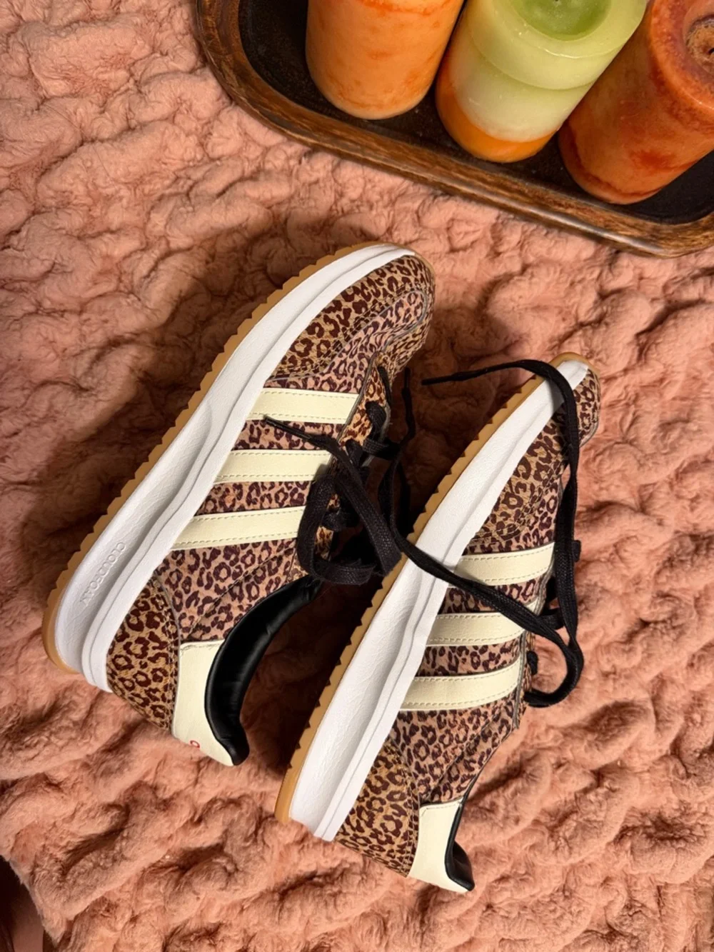 adidas Leopard Print Sneakers with Cream Stripes and Black Laces/New Without tag